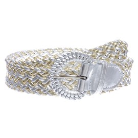 Women's 1 1/4" Inch Wide Hand Made Metallic Braided Woven Casual Belt, Silver/Gold | S - 32"