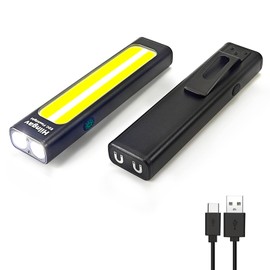 2 Pack Rechargeable EDC Flat Flashlight 600 Lumens 8 Modes Small Aluminum Pocket Flashlights Clip On Flash Light with Magnetic Base USB-C Charging Compact LED Flashlight for Camping Travel Emergency