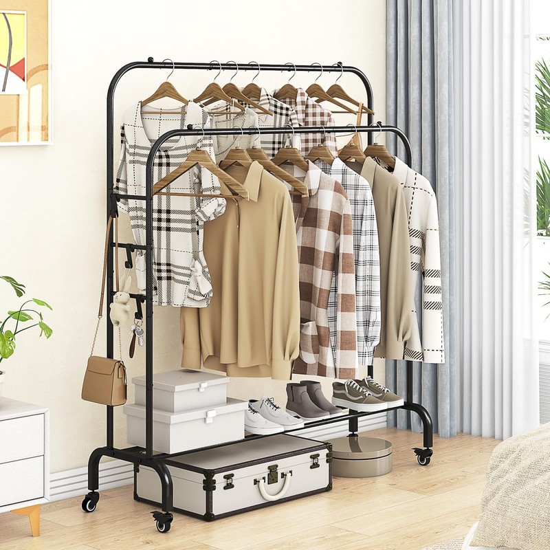 SUOERNUO Garment Rack with Wheels Clothing Rack for Hanging Clothes