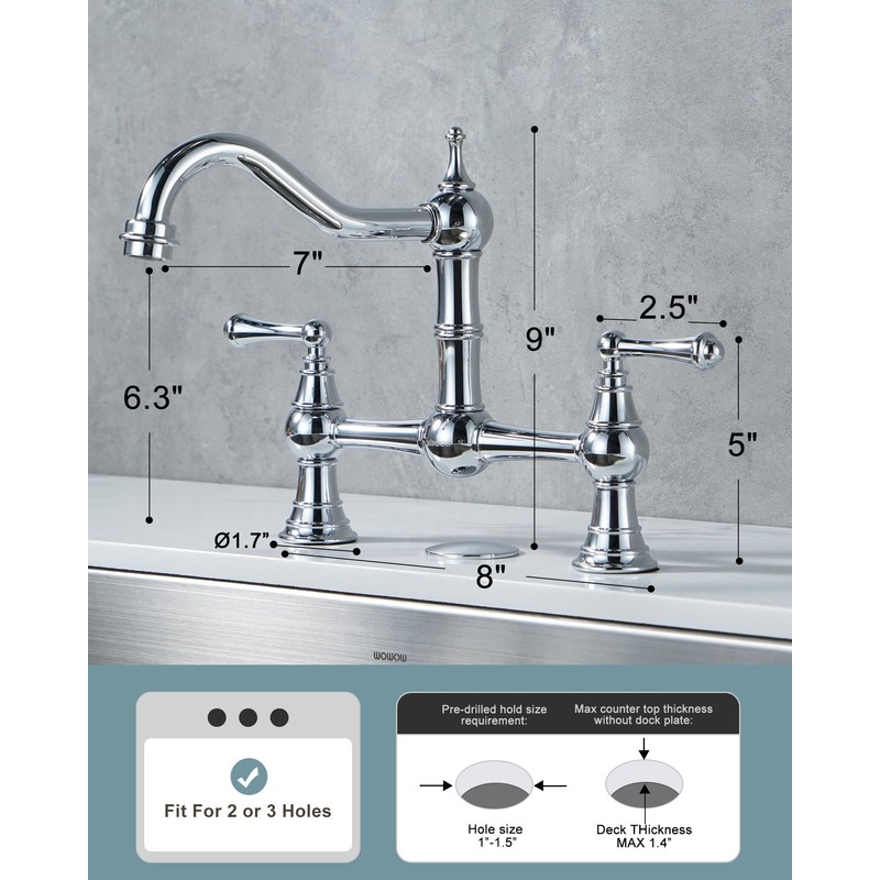 WOWOW Chrome Kitchen Faucet for Sink 2 or 3 Hole
