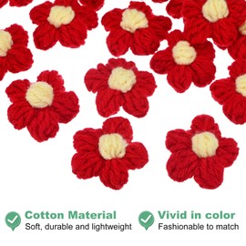 M METERXITY 25-Pack Flower Sew on Patches,1.6 Inch Handmade Beautiful Crochet Flowers Crochet Floral Petals DIY Appliques Embellishments for DIY Clothes/Hats/Hair/Bags [Red and Yellow]