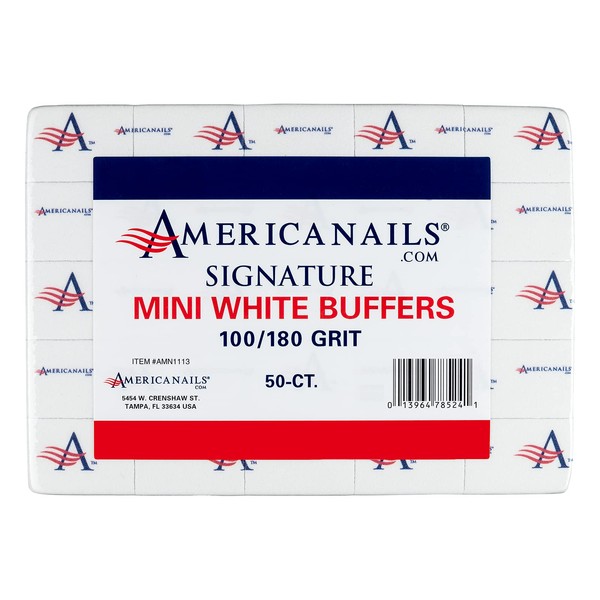 Americanails Signature Mini White Buffers - Professional Salon Quality White Buffing Blocks for Nails - Buff Nails Prior to Application of Polish, Gel Polish, Gel, Acrylic - Double-Sided - 50 Count