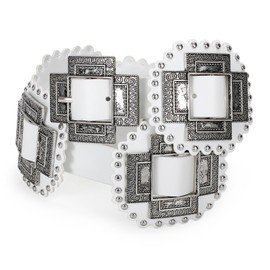 UpFind Women Western White Concho Belt Leather Cowgirl Wide Boho Belt for Dresses Jeans Festival 2.7'' Wide