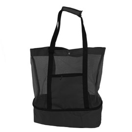 Mesh Beach Bag Multifunction Mesh Design Top Zipper Keep Freshness Durable Fabric Beach Tote for Beach Garden Camping Black