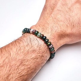 Handgefertigtes 8-mm-Edelstein-Perlenarmband für Männer und Frauen | Elastisches Armband mit Kristall-Heilstein (Indischer Achat)