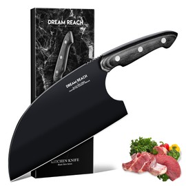 Dream Reach Serbian Chef Knife - Full Tang Butcher Cleaver for Meat Vegetables, Hand Forged Black Chopping Knife for Kitchen Birthday Mother Father Gift Idea