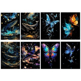 Yolev Glow in The Dark Scratch Art Rainbow Painting Paper 8 Sheet with Magic Scratch Off Paper Art Crafts Set Supplies Toys Black Scratch Sheets Notes Cards for Birthday Party Favors Game Christmas Ea