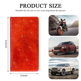 KVAEY Car Registration and Insurance Holder, Bling Premium Leather Auto Glove Box Document Organizer with Magnetic Shut, Waterproof Car Document Holder for Cards, Driver License (Red)