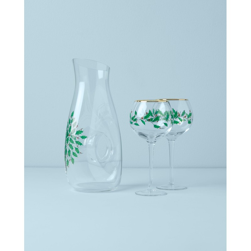 Lenox 895032 Holiday 3-Piece Decanter & Wine Glasses Set, Christmas