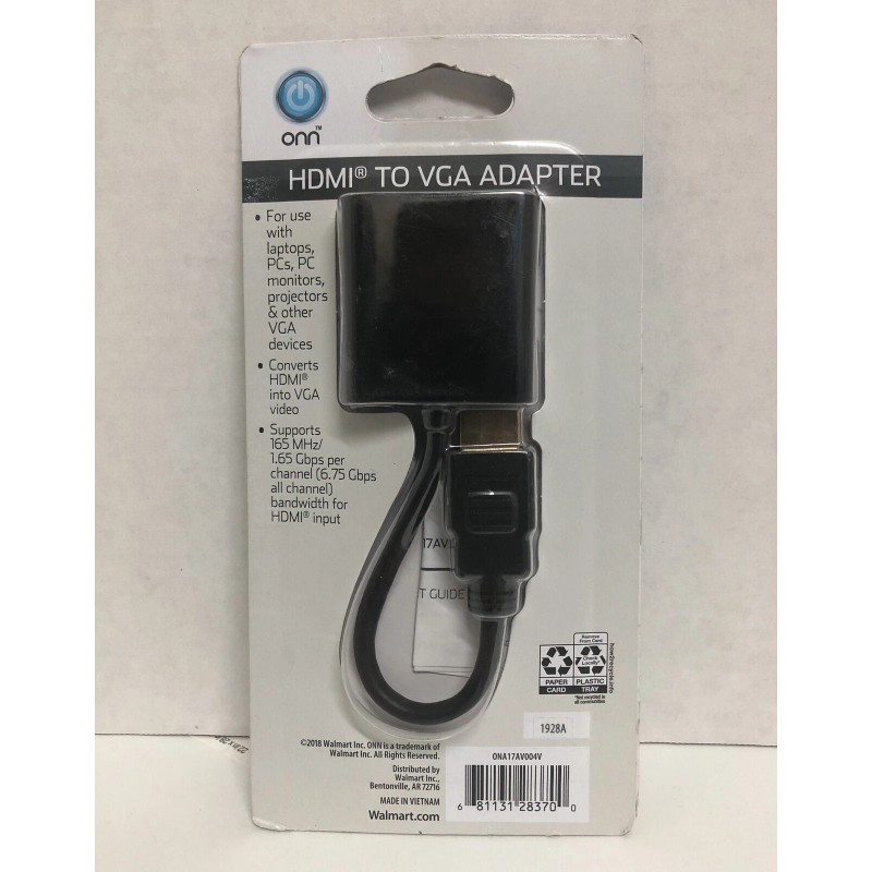ONN HDMI To VGA Adapter for Laptops, PC, Monitors, Projectors