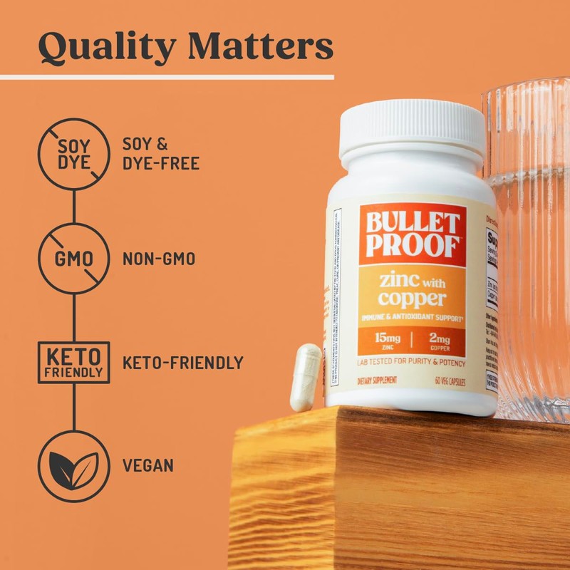 Bulletproof Zinc with Copper Capsules, 60 Count, Minerals and Antioxidant