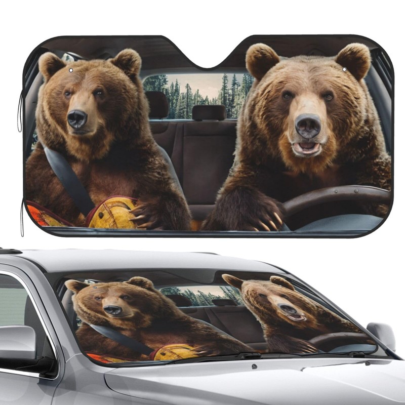 Dujiea Car Front Window Sunshade, Funny Driving Bear Foldable Auto