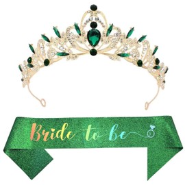 Dgasin Green Tiara and Bride To Be Sash Party Gifts Party Decorations for Women