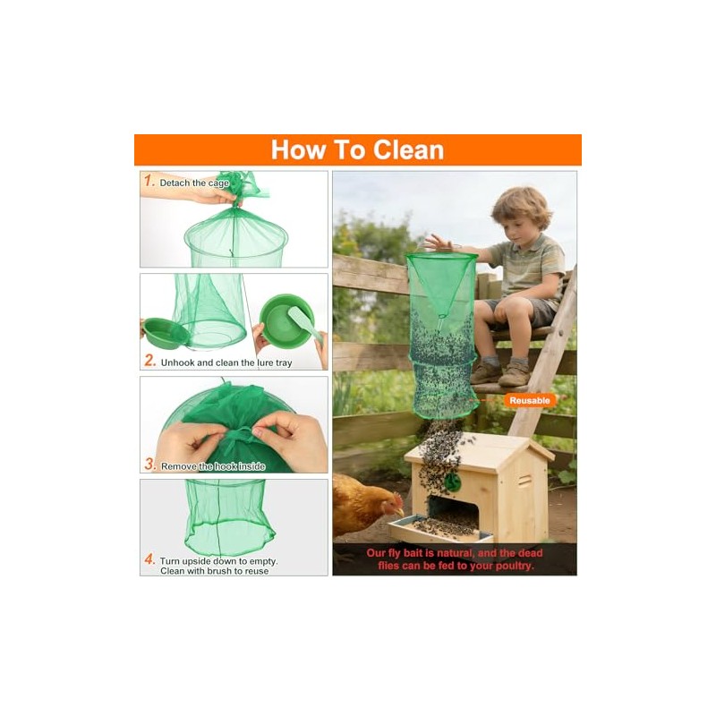 4 Pack Reusable Outdoor Fly Traps with Bait Tray