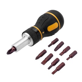 Bestgle 9 in 1 Stubby Ratcheting Screwdriver, Mini Multi-Bit Magnetic Screwdriver Tool with Torx Security, Flat Head, Phillips and 1/4 Nut Driver