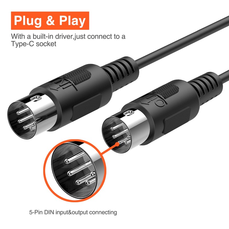 LEKATO MIDI Cable, MIDI to USB C, Type-C MIDI Interface