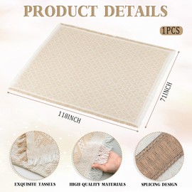 Yiyiring 12 Pcs Extra Large Outdoor Boho Picnic Blanket 91'' x 71'' Folding Camping Table Beige White Table Runner 8 Throw Pillow with Pillow Cores Woven Cotton Yarn for Camping Garden Beach Wedding