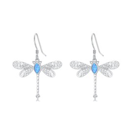 Vintage Opal Dragonfly Dangle Drop Earrings for Women 925 Sterling Silver Dragonfly Earrings with Diamond for Birthday Anniversary