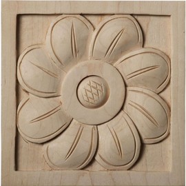 Ekena Millwork ROS05X05SFCH-CASE-2 Large Sunflower Square Rosette, 5"W x 5"H x 1"P, Cherry, 2 Pack