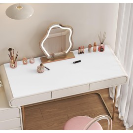 15.7"x23.6" Waterproof Makeup mat -Easy to Clean PU Leather Vanity Table Protector, No-Slip Vanity Mat for Makeup Brushes, Jewelry, Skincare (White)