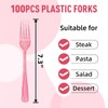 100 Pcs Pink Plastic Forks, Pink Plastic Silverware, Heavy Duty