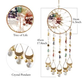 RAGKUU Colorful Dream Catcher Wall Decor Tree of Life Dream Catchers with Crystal Pendant Handmade Dreamcatcher Wall Hanging Ornament for Bedroom Living Room Home Decor