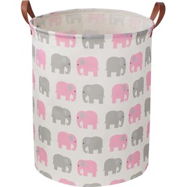 NTAOHAMPER Baby Girl Laundry Basket,Waterproof Kids Hamper for Toys,Clothes Hampers for Nursery,Gift Basket,Room Decor,Collapsible Storage Basket (Pink Elephant)