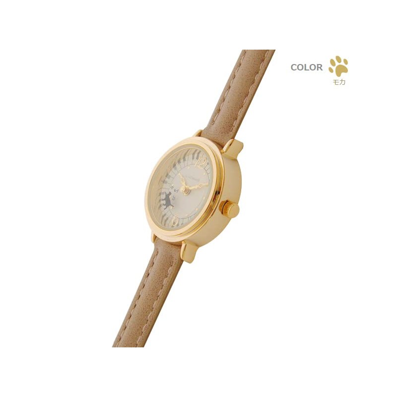 Women's Watch [Cat Walking Piano] Black Cat Cute Mocha, brown