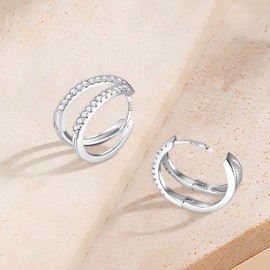 925 Silver Double Hoop Earrings, Small Hypoallergenic Cartilage Huggie Earrings, Unique Gift for Women Girls 12 mm, Silver