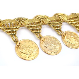 CENPEK 10 Yards Sequin Tassel Trim with Fringe Lace Dance Dress Belt Chain DIY Clothing Band (Gold)