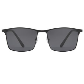 Long Keeper Polarised Square Sunglasses for Men Classic Retro Lightweight Driving Sunglasses Small Metal Rectangle Sun Glasses for Travel Hiking (Black Gey)