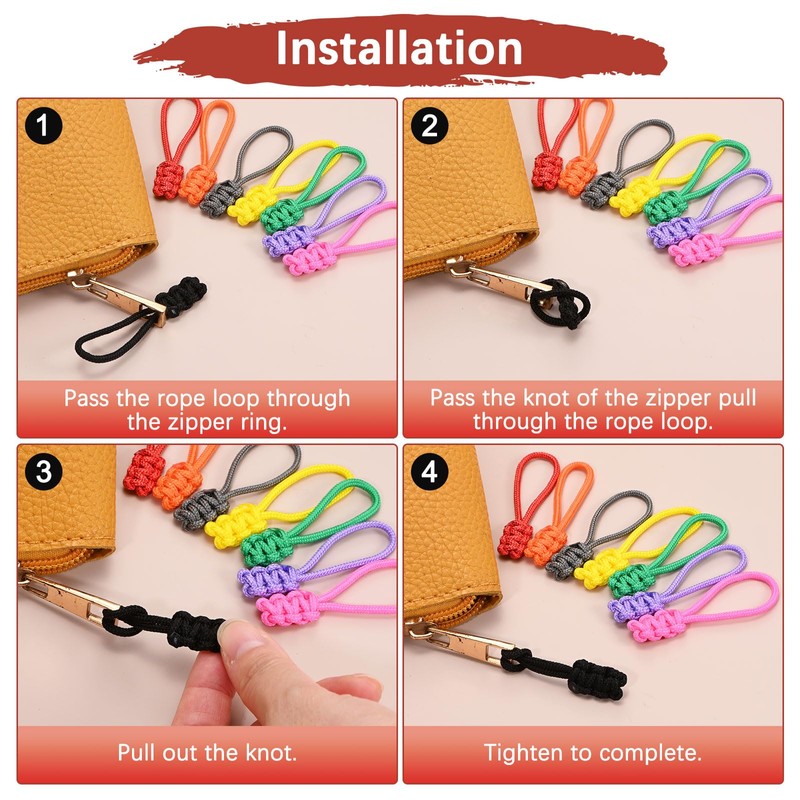 TIXIPEM Zipper Pull Replacement [12PCS] - Extender Woven Rope Zipper