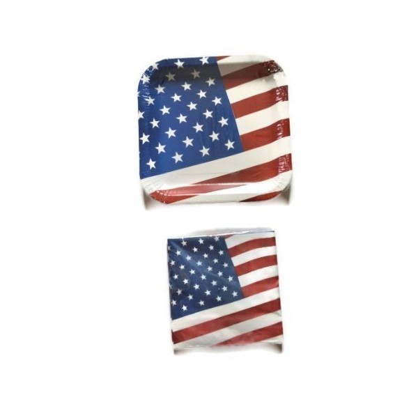 American Flag Paper Plates & Napkin Set for 14