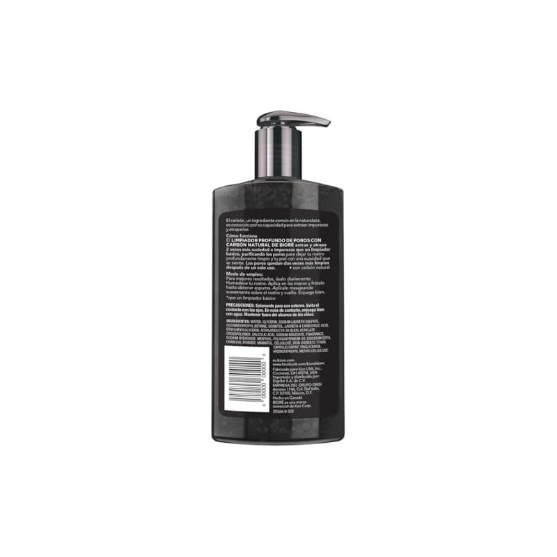 Bioré Limpiador Profundo de Poros con Carbon Natural, 200 ml