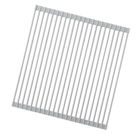 Ahyuan Large Roll up Dish Drying Rack Silicone Foldable Dish Rack Over Sink Dish Drainer Roll-up Sink Drying Rack Full Silicone Coated Stainless Still Dish Drying Rack (Warm Grey, 17.5''X15.75'')