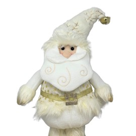 Vintage Style 15 inch Plush Weighted Feet White and Gold Santa Claus Christmas Figurine Holiday Decoration