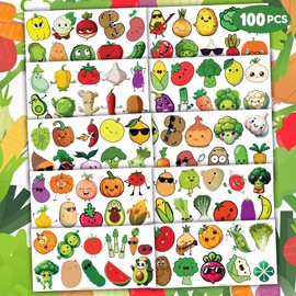 100 PCS Funny Vegetable Temporary Tattoos Sticker for Kids Avocado Corn Pumpkin Birthday Party Decorations Supplies Favors Celebration Gifts Boys Girls Baby Shower Cute Tattoo School Reward Themed