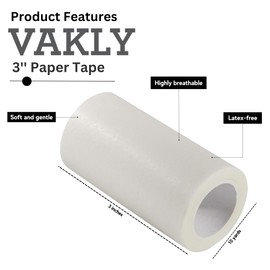 Vakly Paper Medical Tape 3" x10 Yards for Emergency First Aid Use [Pack of 3 Rolls] Lightweight Breathable Microporous Self Adhesive Latex Free Hypoallergenic Bandage and Wound Dressing Tape - 3 inch