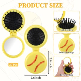 20 Pcs Mini Folding Hair Brush Softball Gifts for Girls Teen Softball Gifts for Team Gift Mini Brush No Tangle Soft Bristle for Travel Women Player Gift Sport Party Favors Goodie Bag Stuffers