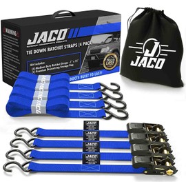 JACO Ratchet Tie Down Straps - 1 inch x 15 ft (4 Pack) | 1,823 lbs (Blue)
