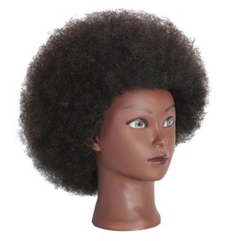 VEELTRAS Afro Mannequin Head with 100% Curly Human Hair Cosmetology Mannequin Head for Hairdresser Practice Styling Braiding with a Clamp