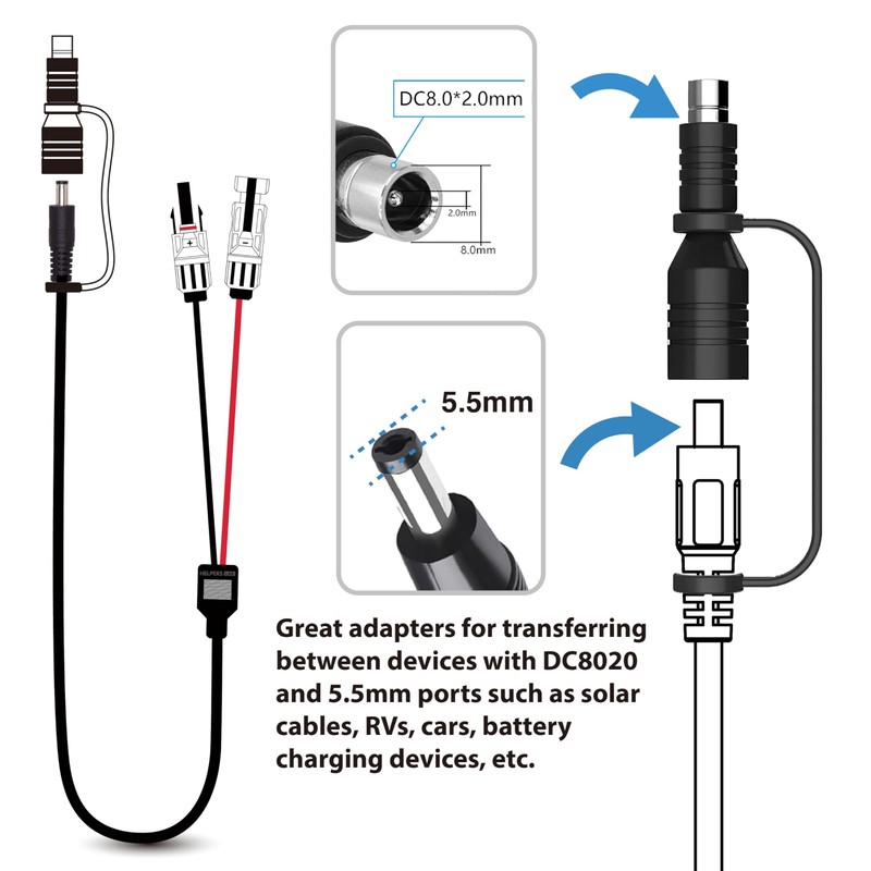DC5521 5.5mm x 2.1mm Connector to DC8020 Adapter for Solar