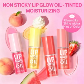 AMOADO Lip Oil, Tinted Lip Glow Oil – Hydrating & Nourishing, Lip Oils Gift Set, Fruity Lip Oil Gloss Non-Sticky & Glossy Finish, 4 Colors Lip Oils Stain for Girls and Women - Party Favor