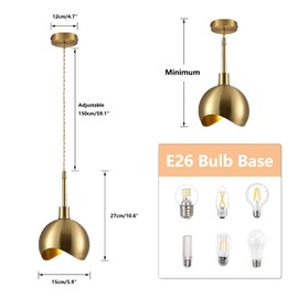 KCO Lighting Modern Gold Pendant Light Fixture Mini Brushed Brass Farmhouse Pendant Lights Kitchen Island Hallway Foyer Pendant Lighting Mid Century Vintage Industrial Hanging Ceiling Lamp