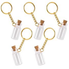 Mini Glass Bottles, 5 Pcs 3ml Glass Vials with Corks Lids Tiny Jars Potion Bottles, Clear Spell Jars with Metal Keychain Miniature Message Bottles for DIY Crafts Wedding Favors Party Home Decoration