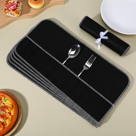 JIEYAO 6 Pcs Anti Tarnish Felt Silver Storage Bags, Silverware Storage Organizer Flatware Sleeves Silver Protector Bags with 2.4M White Ribbon Place Setting Roll for Kitchen Cutlery Utensils