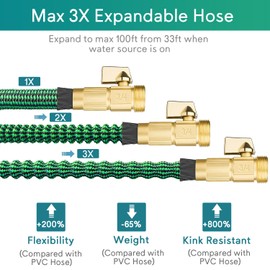 100 FT Expandable Garden Hose, 2025 New Flexible Water Hose 100FT with Leakproof Solid Brass Fittings, Reinforced Extra Strong Outer Fabric & Durable 3-layer Inner Core, Ultra Lightweight, No Kink