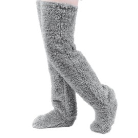 Meanju Plush Overknee Socks, Fluffy, Women's Plush Overknee Socks, Cuddly Socks, Women's Winter Warm Socks, Winter Socks, Knee Stockings, Socks for Sleeping at Home, darkgray