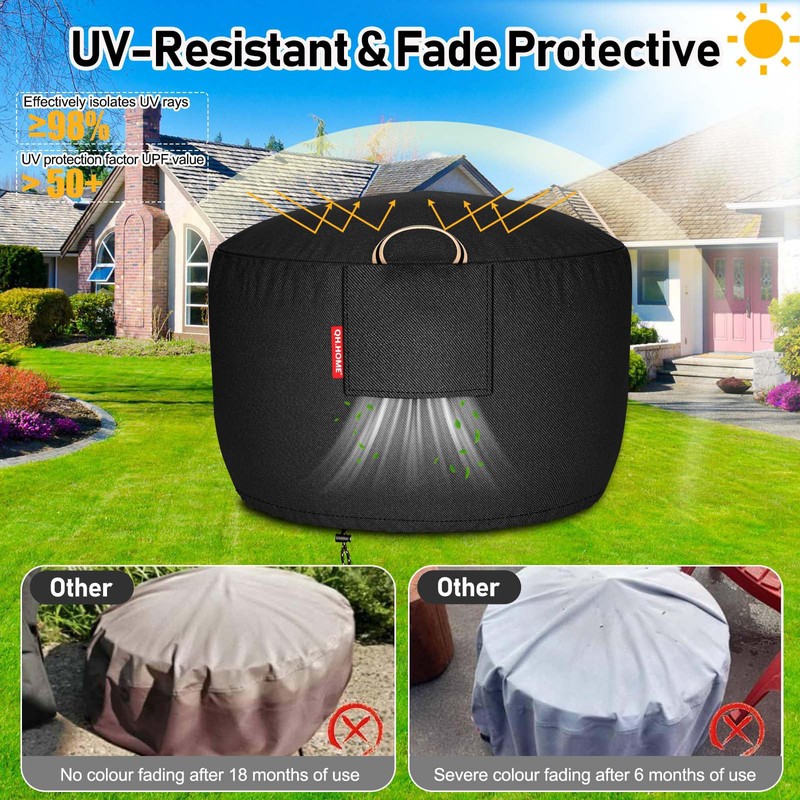 QH.HOME [2025 Upgraded 900D Fabric] Fire Pit Cover Round for