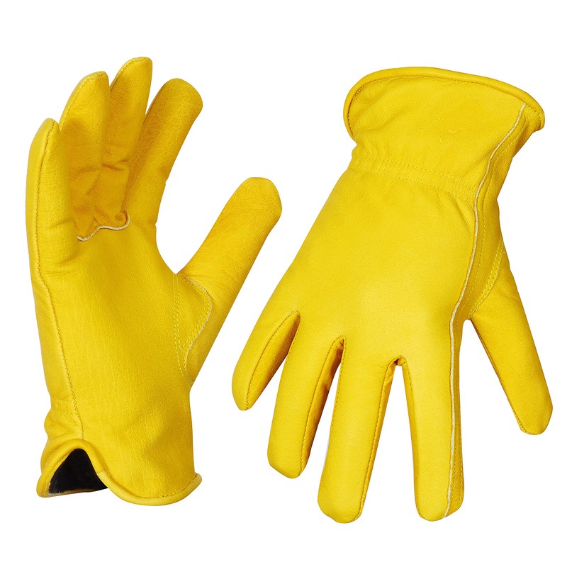 Work Gloves Cowhide Grain Premium Leather Yellow Work Driver Gloves